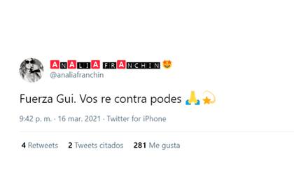 Captura del tuit que Franchín le dedicó a su expareja