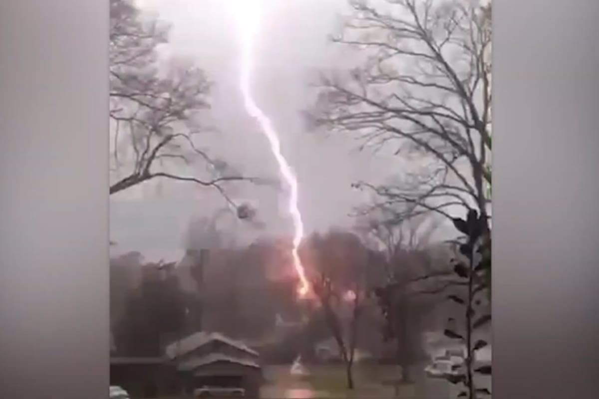 Capturan en vídeo un rayo cayendo sobre un árbol en medio de una tormenta eléctrica en Alabama
