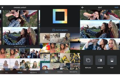 Capturas de pantalla de Layout, la aplicación independiente de Instagram para realizar ediciones y composiciones de imágenes