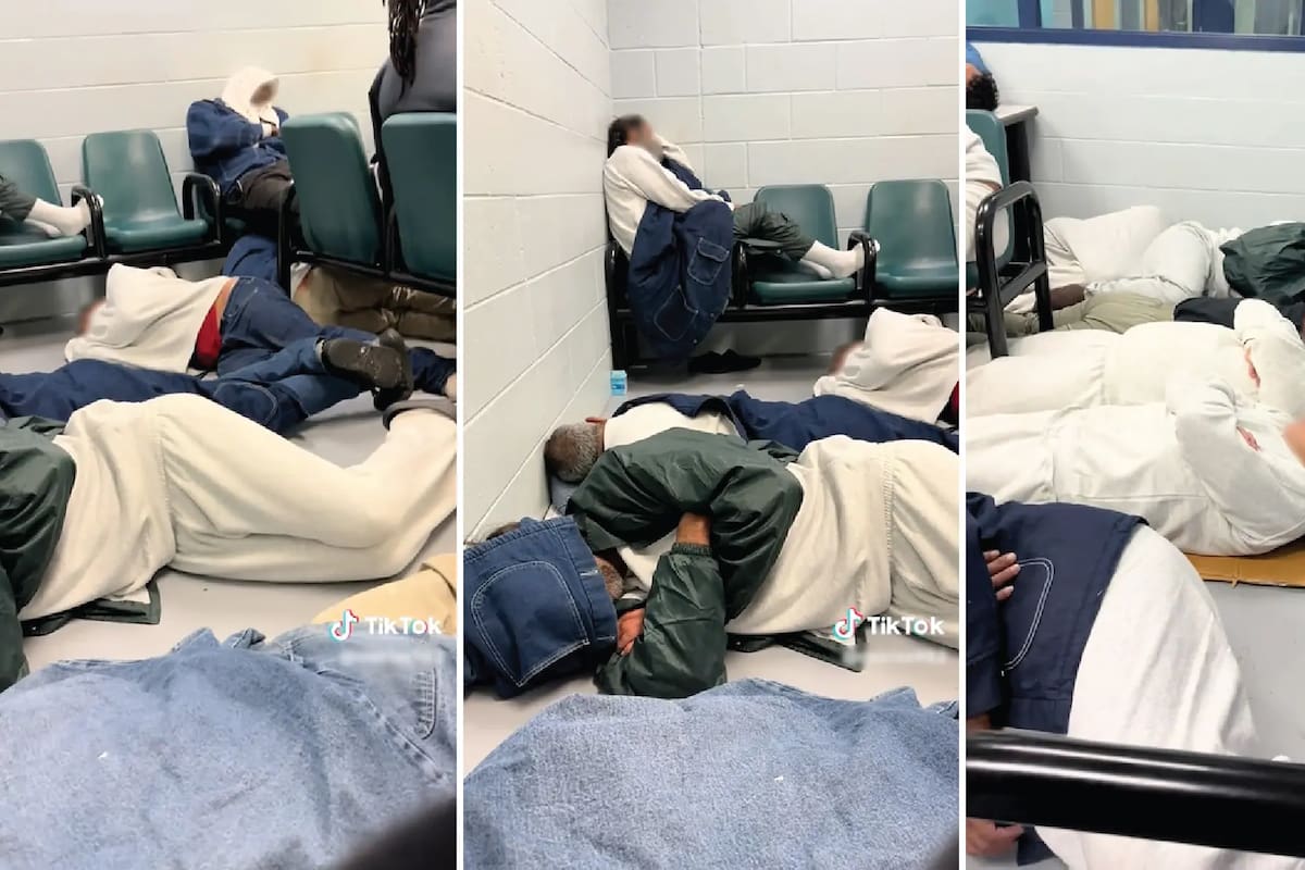 Capturas de pantalla de un video filmado en una celda superpoblada de Florida, aparentemente en el Centro de Detención de Krome (imagen ilustrativa)