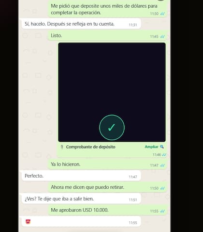 Capturas de pantallas de la estafa virtual que sufrió Mario