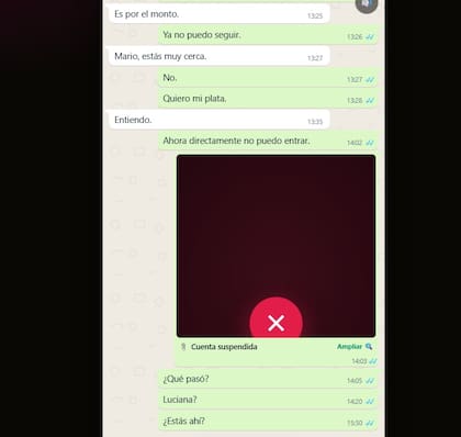 Capturas de pantallas de la estafa virtual que sufrió Mario