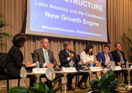 Caputo (centro), al exponer en un panel sobre infraestructura en el Banco Mundial