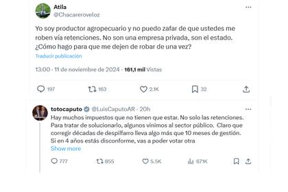 Caputo le respondió a un productor agropecuario que le reclamó la baja de las retenciones al campo