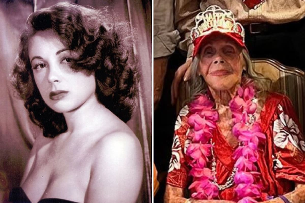 Caren, en su festejo de 107 años, junto al ilustrador de Disney David Woodman, que le regaló el dibujo de Dorothy con su perro Toto