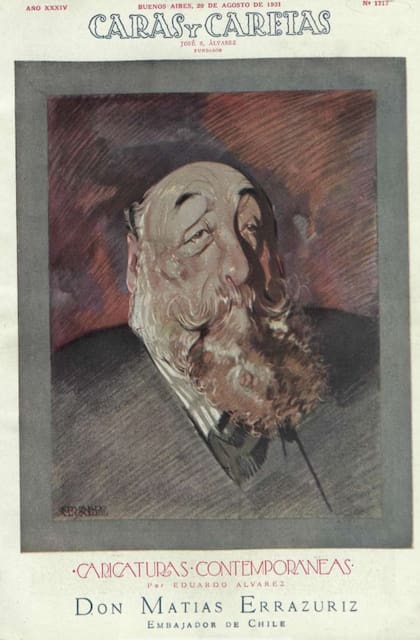 Caricatura de Matías Errázuriz publicada en 1931, con motivo de su asunción como embajador chileno en Buenos Aires.