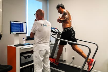 Delfino, durante la revisión médica en Pesaro.