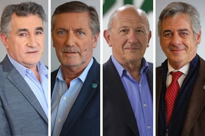 Carlos Achetoni, presidente de FAA; Elbio Laucirica, presidente de Coninagro; Carlos Castagnani, presidente de CRA, y Nicolás Pino, presidente de la SRA