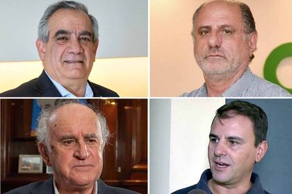 Carlos Iannizzotto, presidente de Coninagro; Jorge Chemes, titular de Confederaciones Rurales Argentinas (CRA); el senador Oscar Parrilli, y Andrés Costamagna, director de la Rural