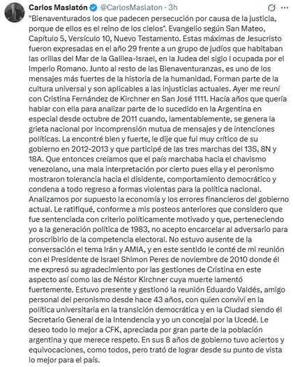 Carlos Maslatón luego de visitar a Cristina Kirchner (X: @CarlosMaslaton)