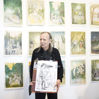 Carlos Masoch (Douglas Vinci) en una de sus muestras de arte, en 2023