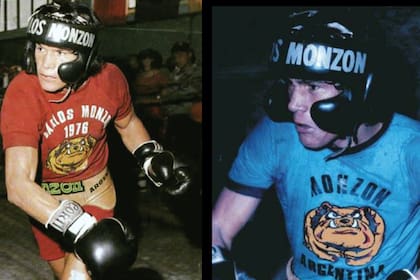 Carlos Monzón se entrena en 1976 con el Bulldog diseñado por Oscar Tubío en su remera
