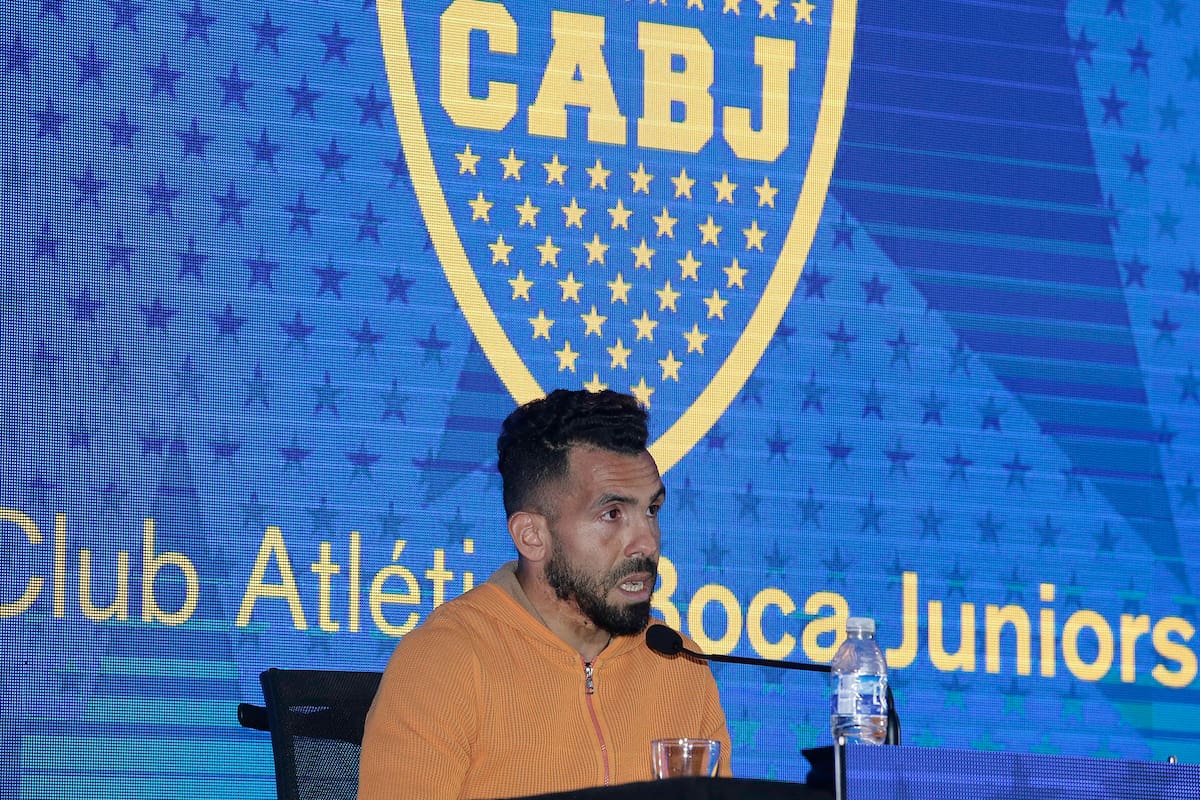Carlos Tevez en la Bombonera, durante su anuncio de despedida de Boca.