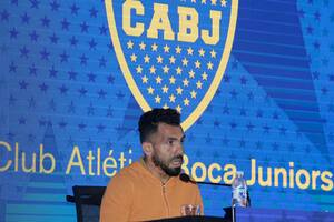 Carlos Tevez en la Bombonera, durante su anuncio de despedida de Boca.