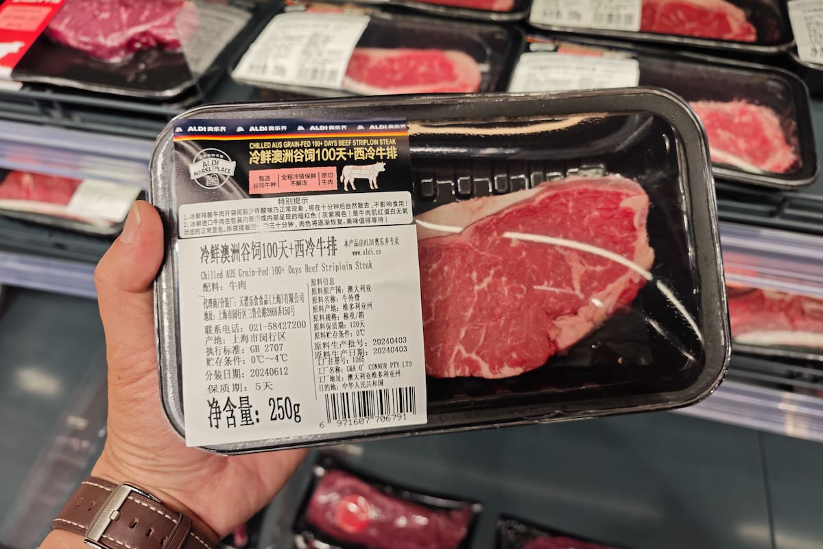 Carne de Australia en un supermercado de Shanghái, China