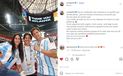 Carolina Baldini compartió su emoción tras la clasificación de la Argentina a la final del Mundial (Captura: Instagram @carobal14)