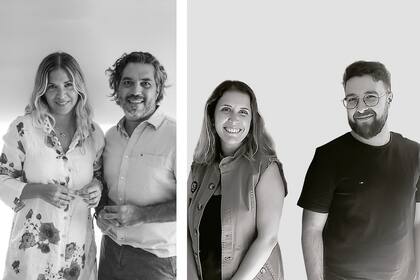 Carolina Tencaioli y Leandro Abate, de Línea Neta. A la derecha, los arquitectos Josefina Tognola y Nicolás Illanes, GRUPO (A)2 + Estudio MP Workplaces.