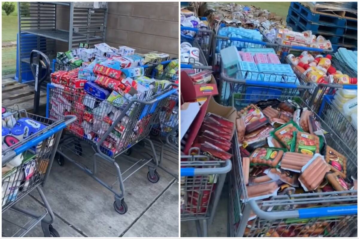 Carritos de supermercado repletos de alimentos perecederos