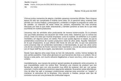 Un fragmento de la carta de Adrian Suar