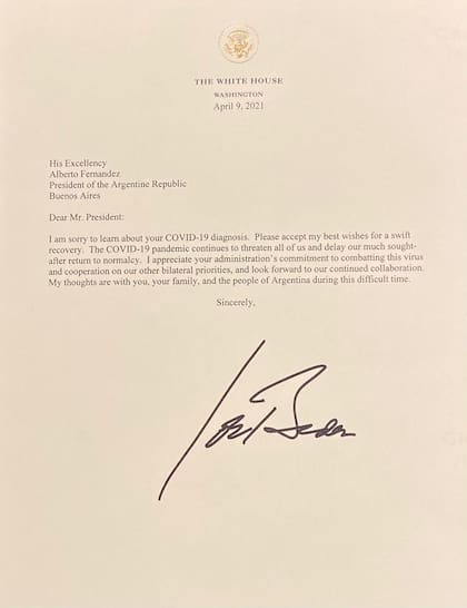 Carta de Joe Biden al presidente