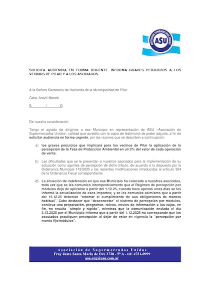 Carta de la Asociación de Supermercados Unidos