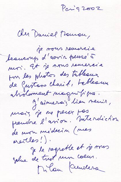 Carta de Milan Kundera a Daniel Maman