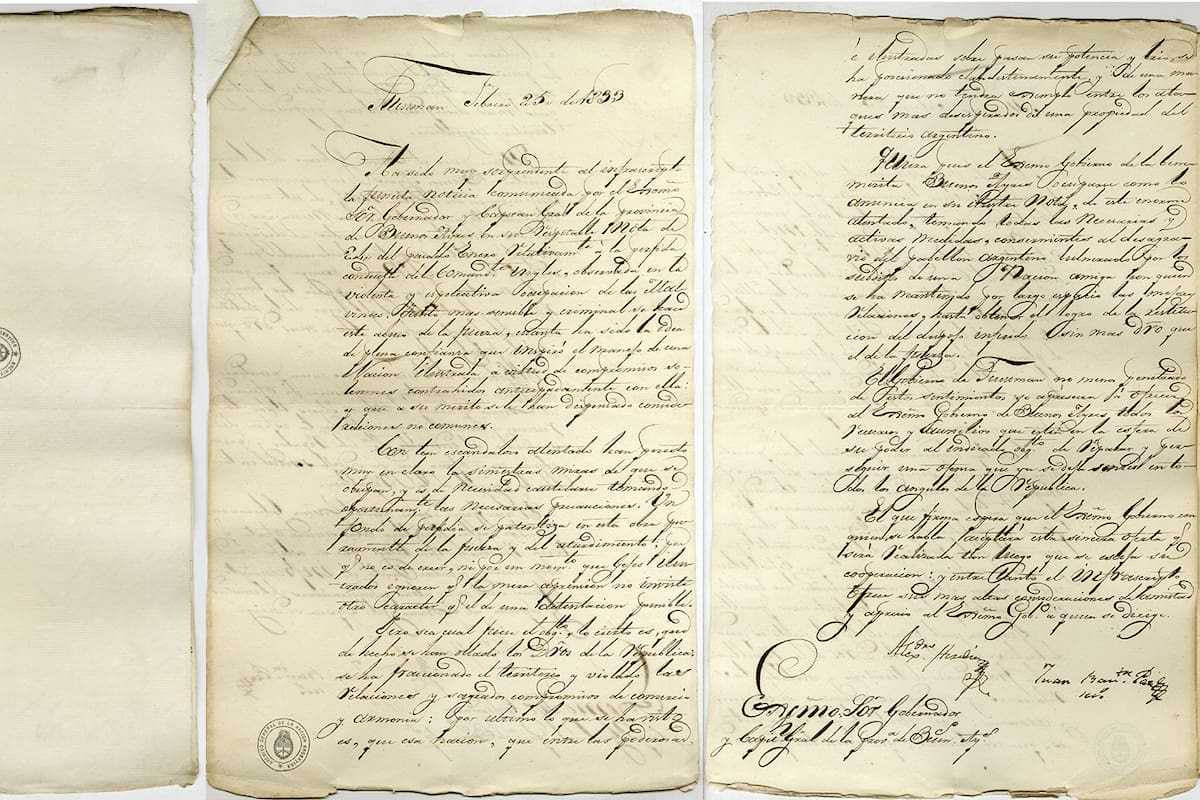 Carta del gobernador de Tucumán, Alejandro Heredia, enviada a su par de Buenos Aires, Juan Ramón Balcarce, en 1833, después de la ocupación británica de las islas Malvinas
