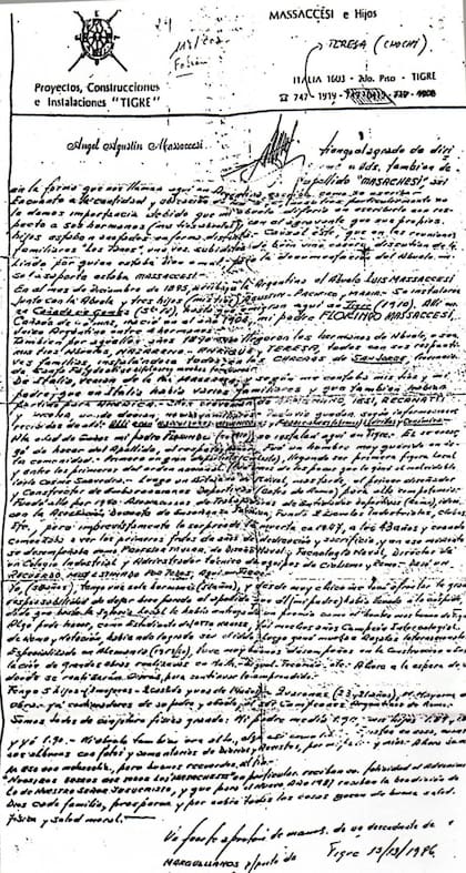 Carta que envió Lito Massaccesi en los años 80 a todos Massaccesi de la guía de teléfono