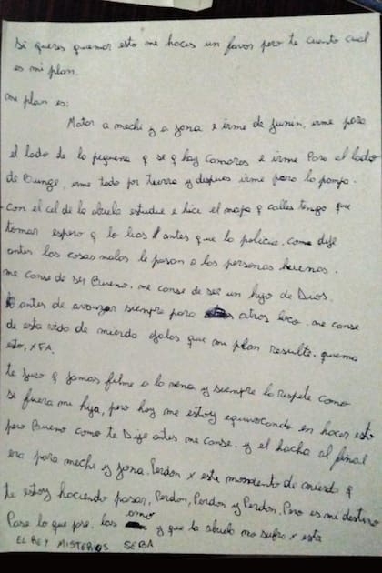 Carta que había dejado el femicida de Junin