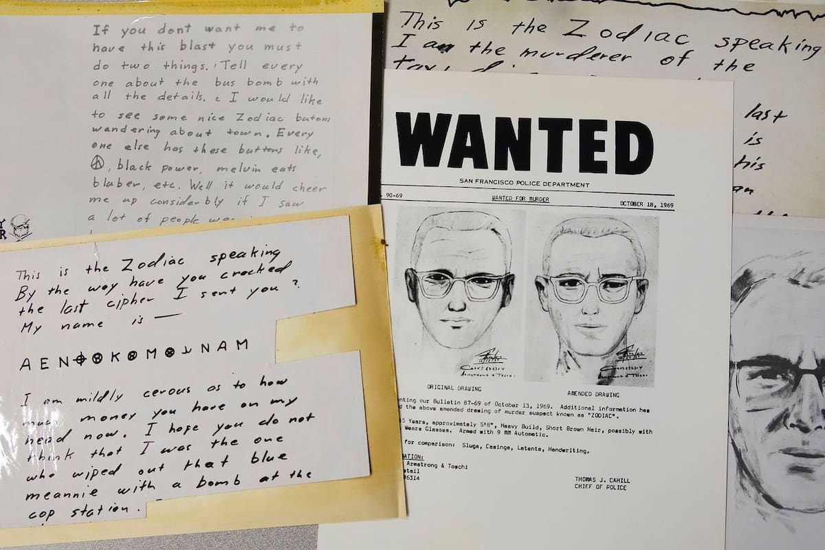 Cartas y retrato robot de Zodiac, en una imagen tomada en 2018