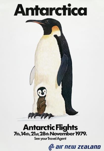 Cartel de Air New Zealand que anunciaba sus vuelos a la Antártida para noviembre de 1979