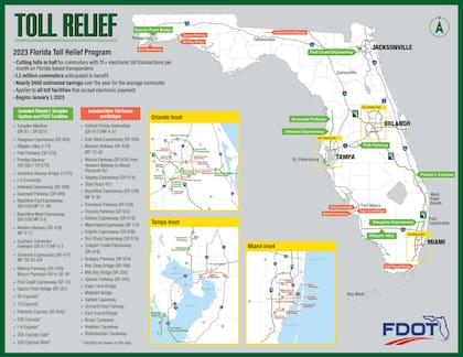 Cartel oficial donde se detalla las autopistas que entran en el programa "Toll Relief"