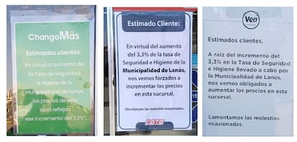 Cartelería en los supermercados por la tasa de seguridad e higiene en el municipio de Lanús