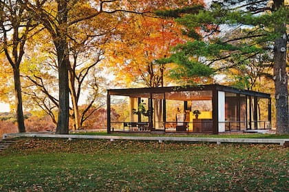 La Casa de Cristal. Paredes de vidrio del piso al techo en medio de un bosque, diseño de Philip Johnson