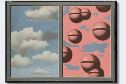 "Cascabeles rosas, cielos en jirones", pintura de René Magritte