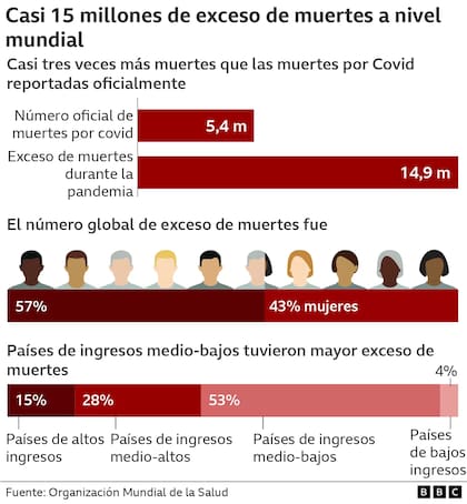 Casi 15 millones de exceso de muertes a nivel mundial