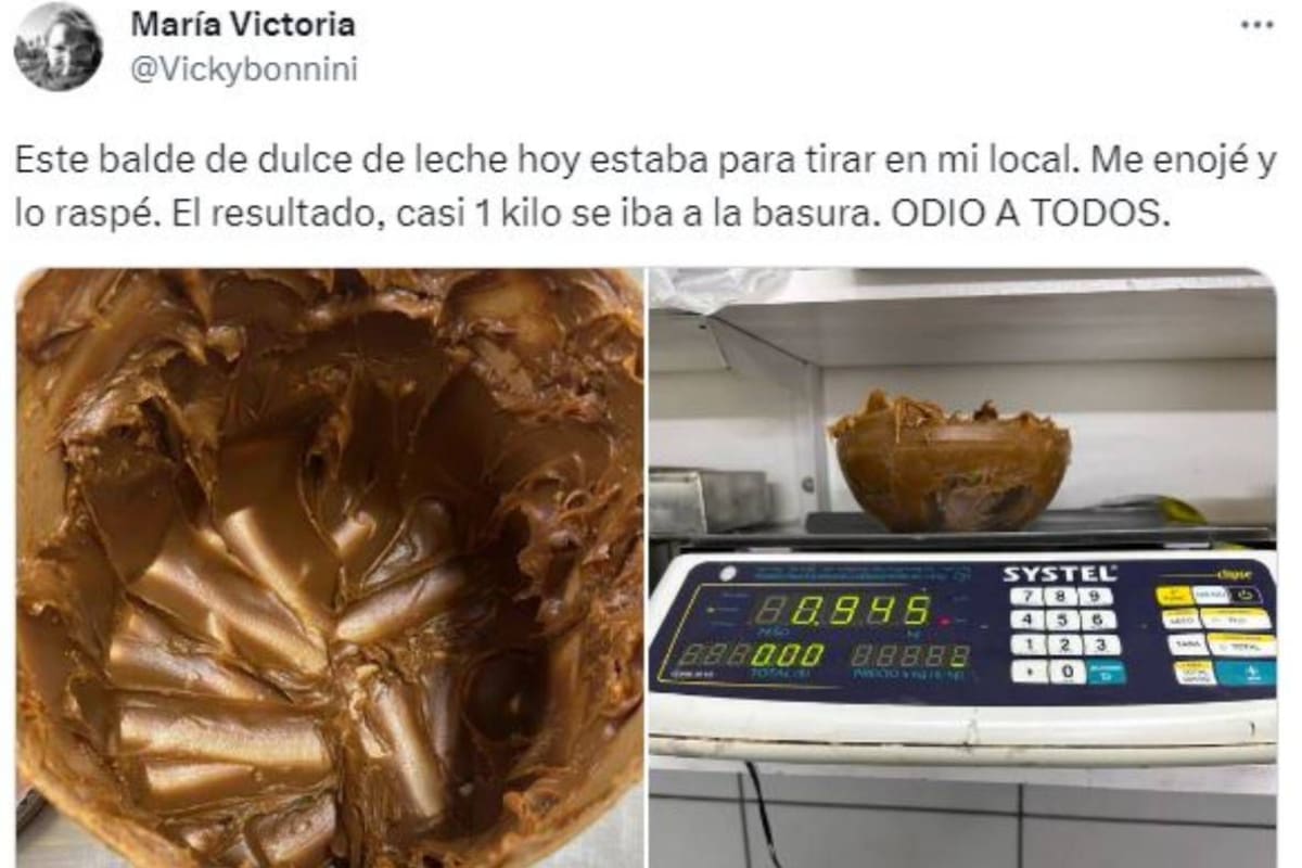 Casi un kilo de dulce de leche había sido descartado para tirar a la basura en la confitería y pastelería de María Victoria
