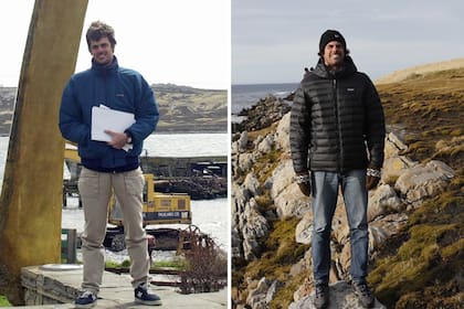Cassese en dos de los tres viajes que hizo a Malvinas para LA NACION; en 2000 y 2016