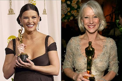 Catherine Zeta Jones y Helen Mirren, felices con sus Oscar
