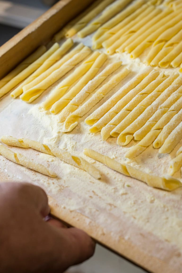 Cavatelli recién amasados, en Cucina Paradiso.