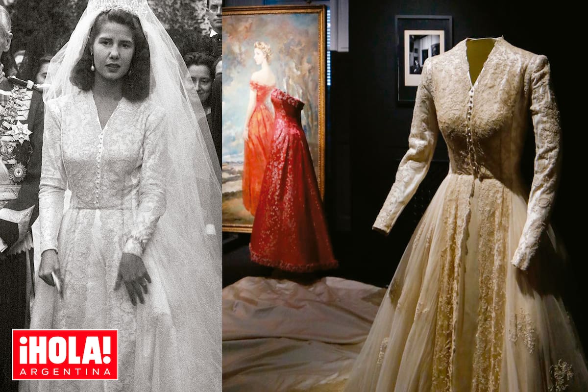 Cayetana Fitz-James Stuart saliendo de la catedral de Sevilla el 12 de octubre de 1947, día de su boda con Luis Martínez de Irujo, y su vestido de novia, creación de Flora Villarreal, su couturier de confianza. La duquesa de Alba siempre apoyó a los diseñadores locales y la marca España.