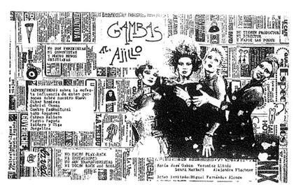 Flyer de las Gambas al ajillo, el grupo de teatro que surgió en la efervescencia de los años 80 del Rojas