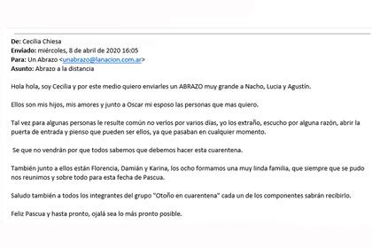Cecilia Chiesa le manda un abrazo muy grande a Nacho, Lucía y Agustín