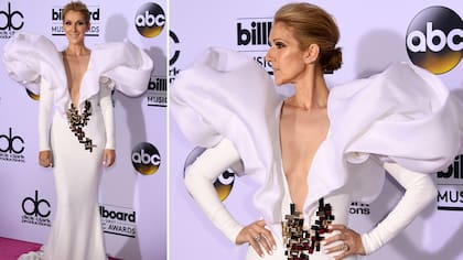 Celine Dion impactó con un vestido blanco, creación de Stéphane Rolland, con volumen en los hombros