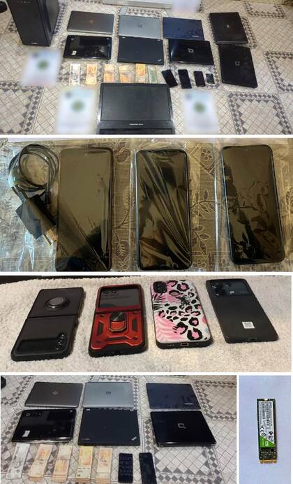 Celulares y computadoras utilizadas por los delincuentes