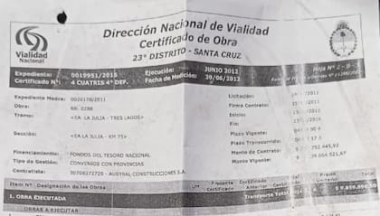 Certificado de obra por mas de 9 millones.