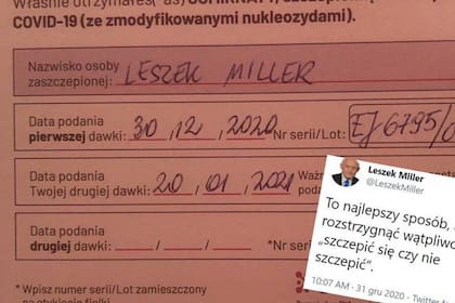 Certificado de vacunación del ex primer ministro polaco Leszek Miller