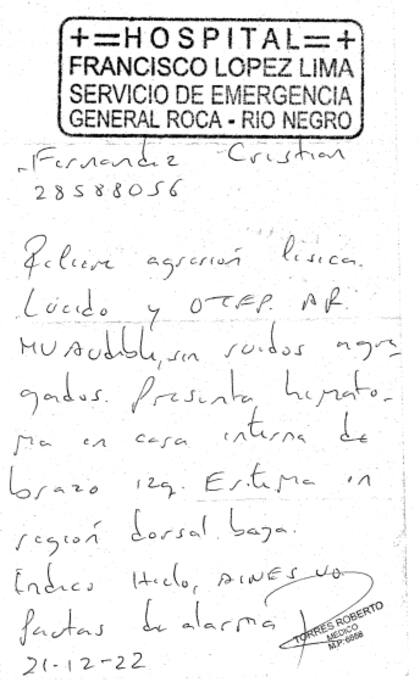 Certificado del Hospital de General Roca