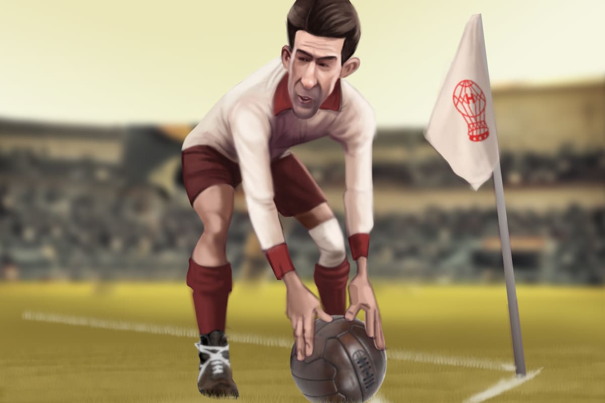 Cesáreo Onzari, acomodando la pelota, antes de patear un córner histórico