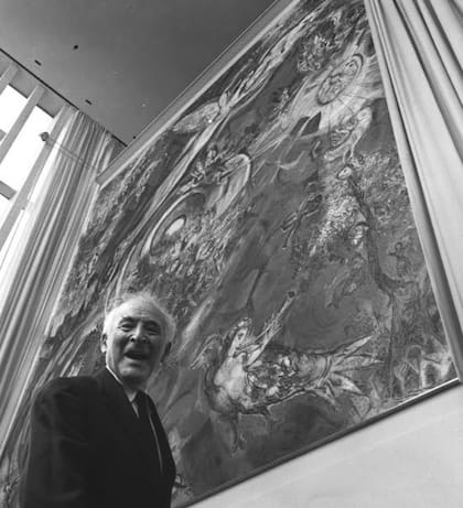 Chagall y El triunfo de la música, uno de los dos murales que realizó para la Metropolitan Opera House de Nueva York